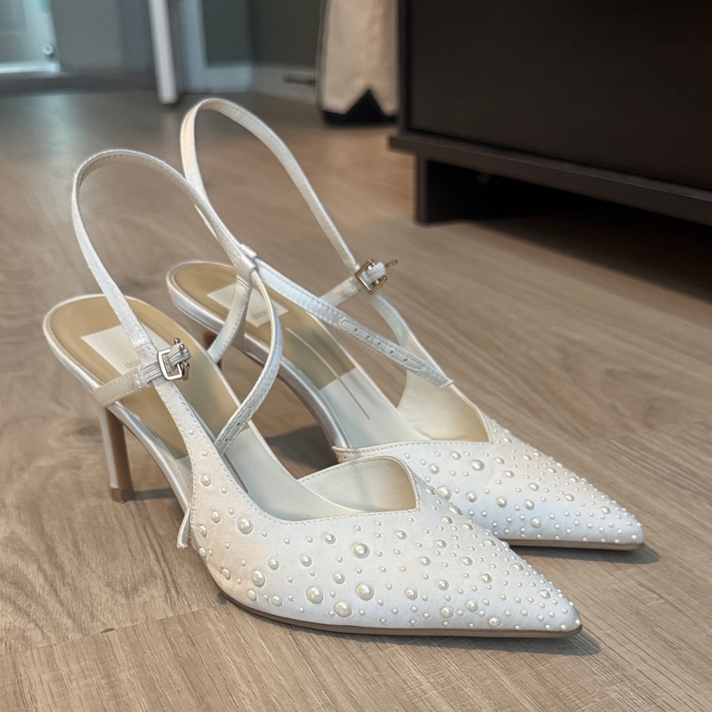 Dolce Vita Ivory Pearl-Embellished Slingback Heels